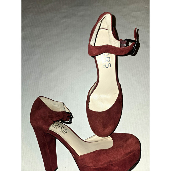 Womens Michael Kors Sierra Platform Heels Mary Jane Size 8 Suede Bordeaux/Red - Picture 1 of 11